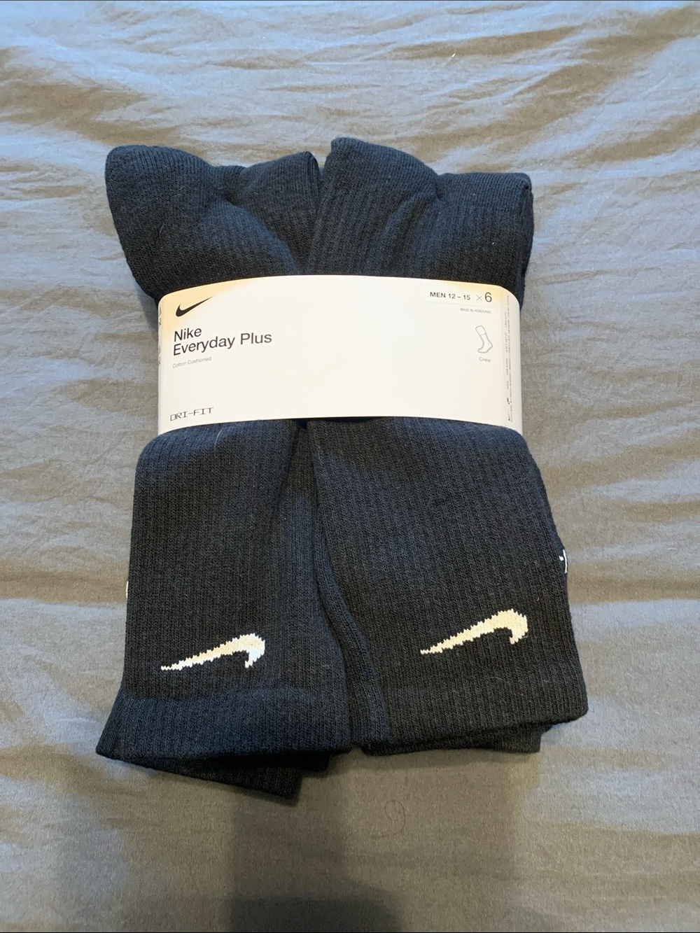 Nike Men's Black Crew Socks with White Swoosh - 6 Pack